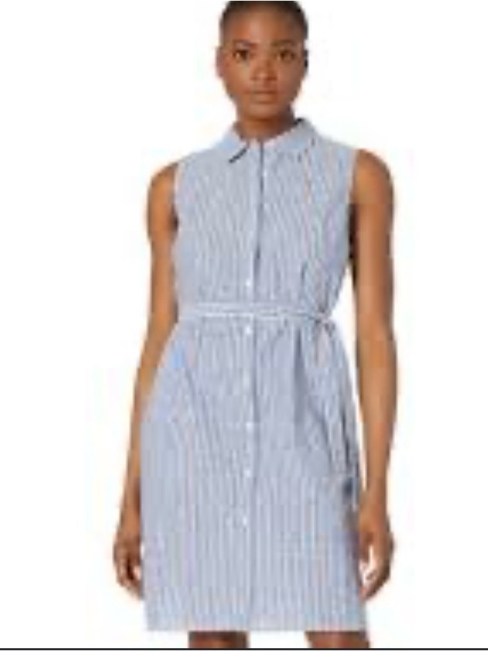 New! Tommy Hilfiger Blue/White Striped Cotton/Linen Shirt Dress Belted Knee 12